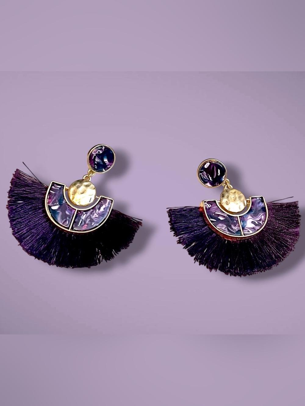Francesca's Collections Purple Fan Tassel Drop Earrings